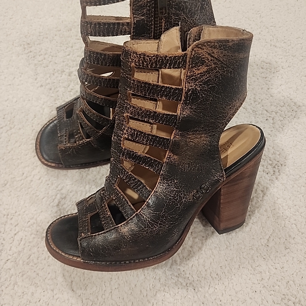 Bed Stu Distressed Brown Strappy Heels